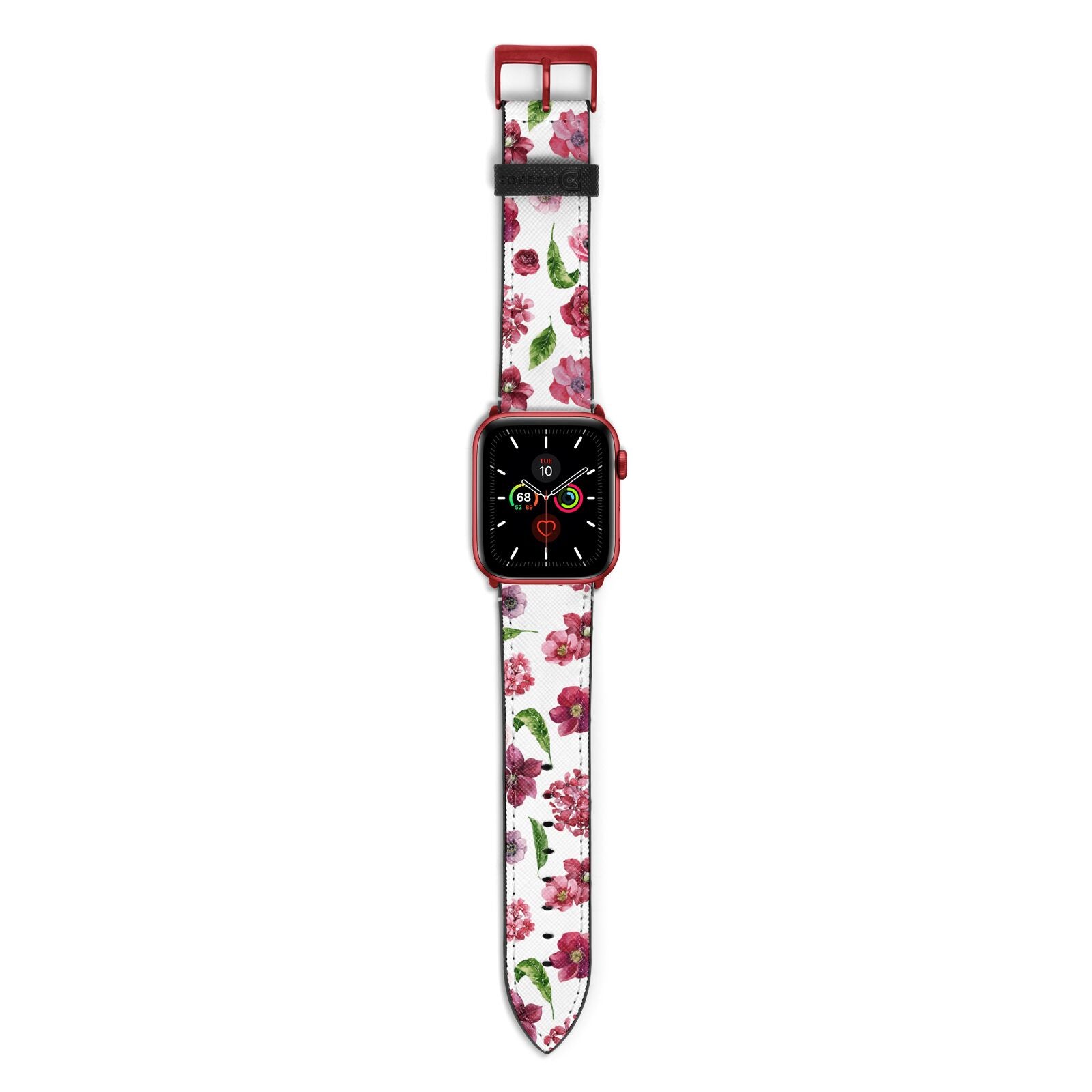 Pink Floral Apple Watch Strap with Red Hardware