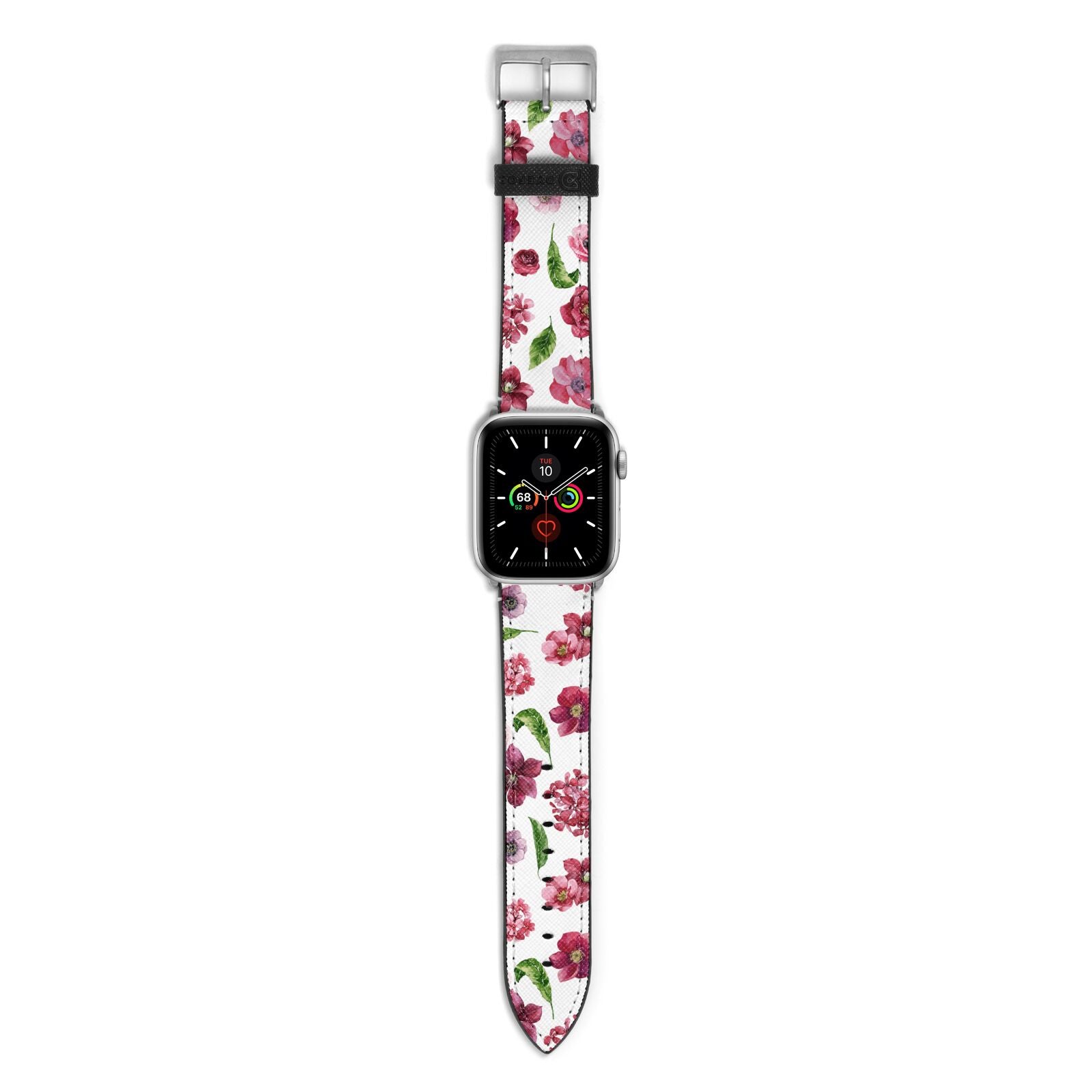 Pink Floral Apple Watch Strap with Silver Hardware