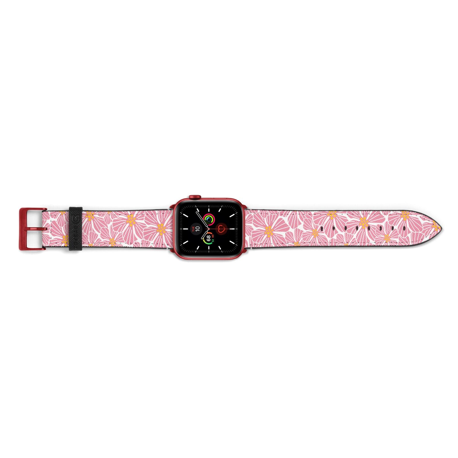 Pink Flowers Apple Watch Strap Landscape Image Red Hardware