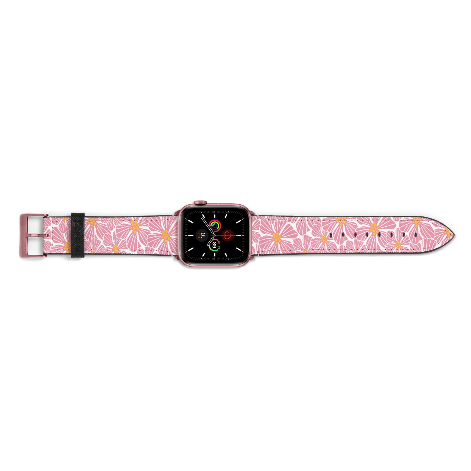 Pink Flowers Apple Watch Strap Landscape Image Rose Gold Hardware