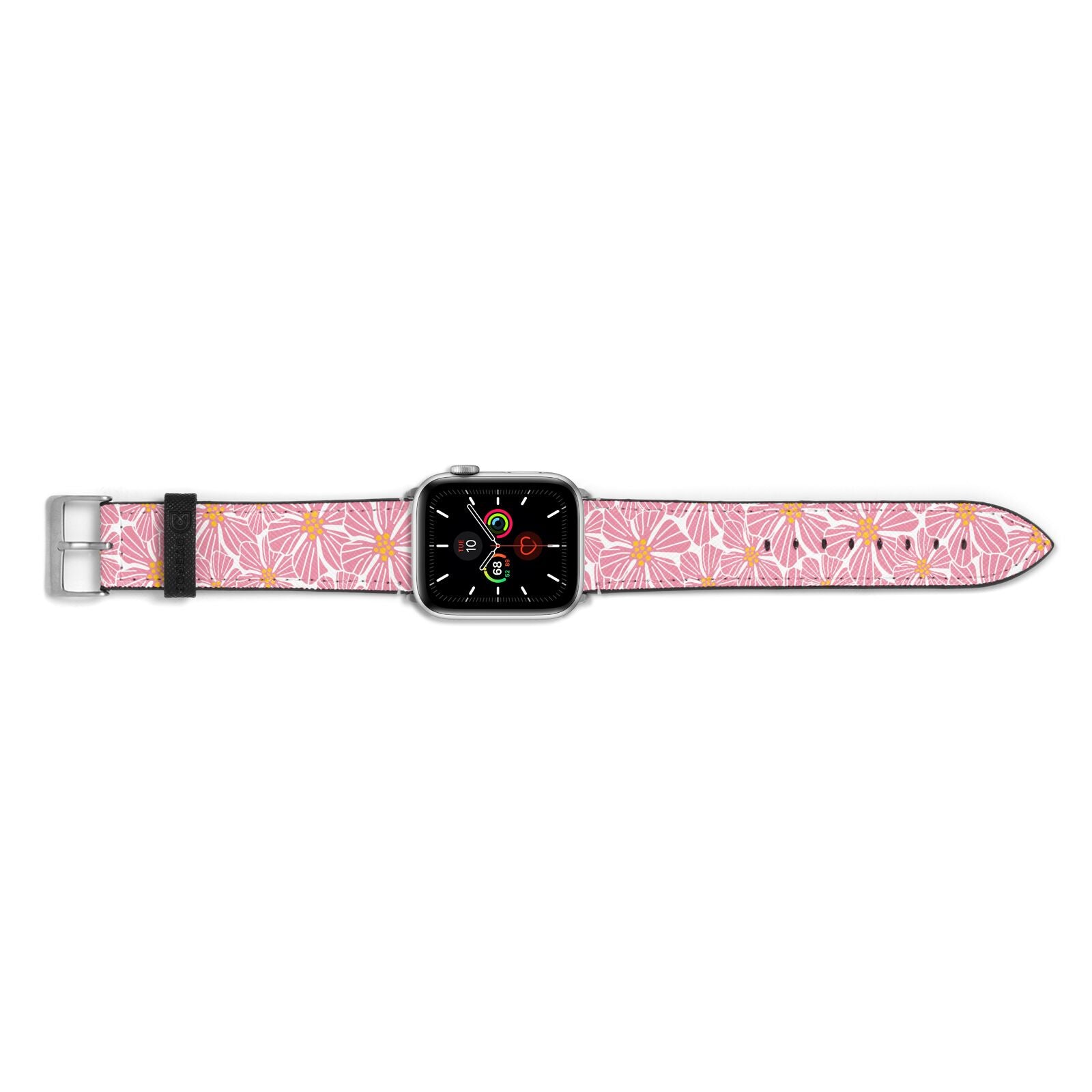 Pink Flowers Apple Watch Strap Landscape Image Silver Hardware