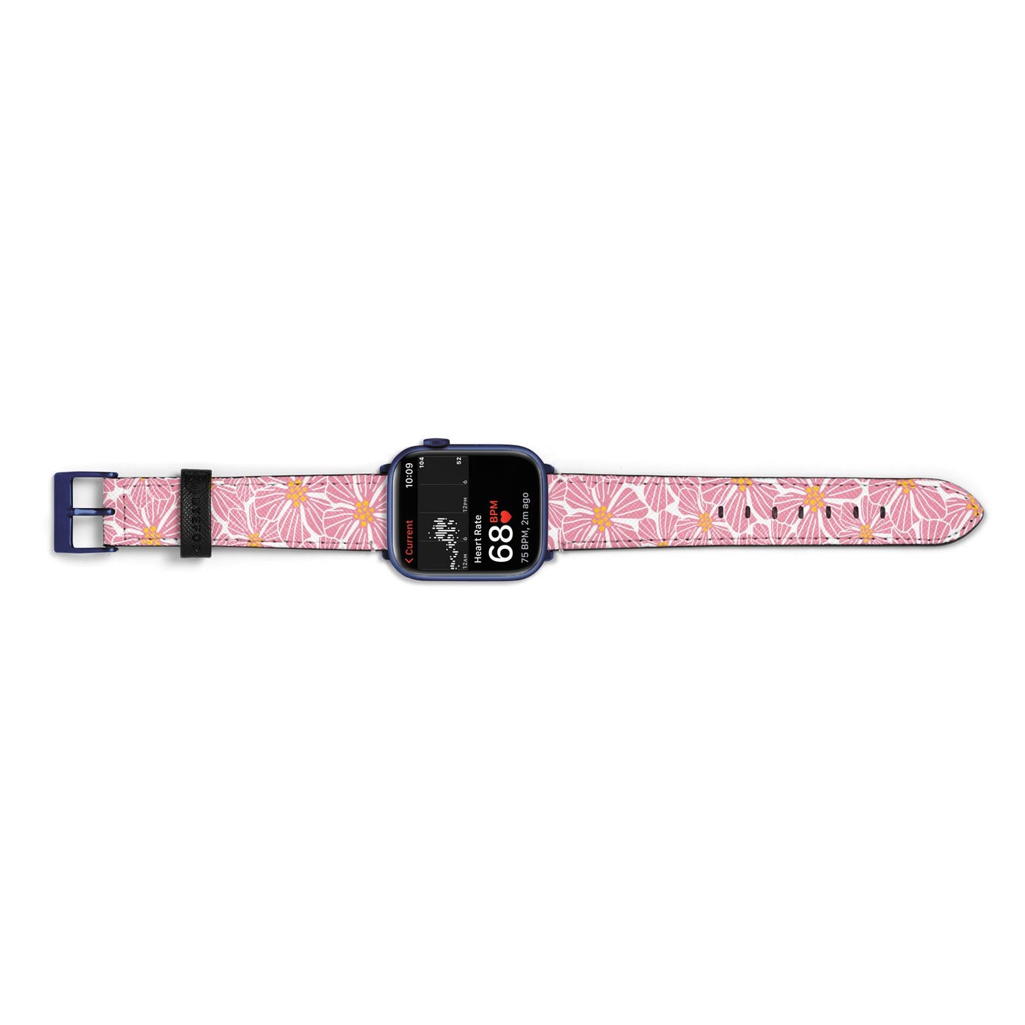 Pink Flowers Apple Watch Strap Size 38mm Landscape Image Blue Hardware