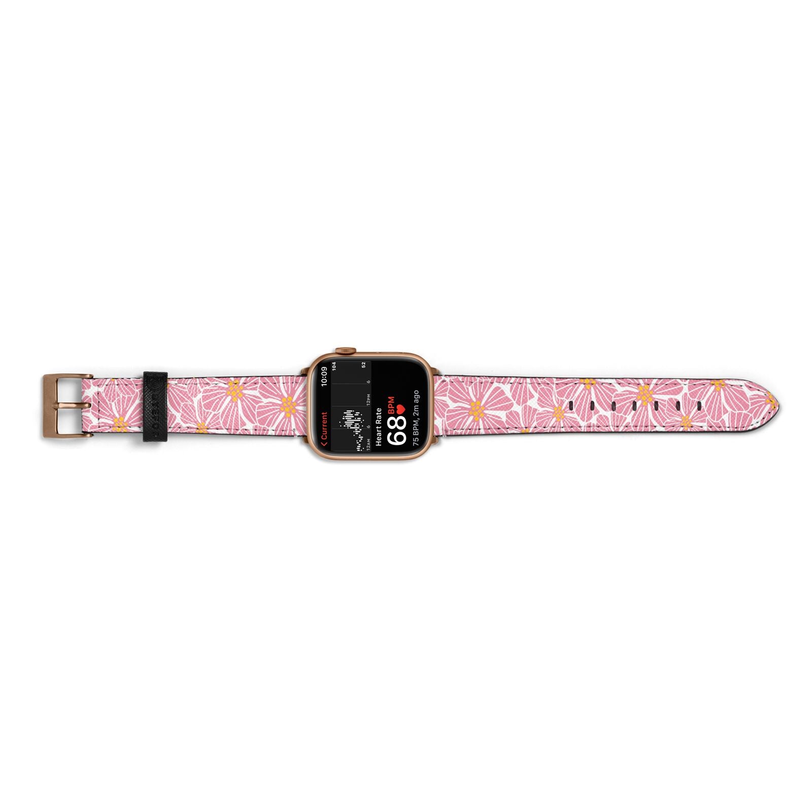 Pink Flowers Apple Watch Strap Size 38mm Landscape Image Gold Hardware