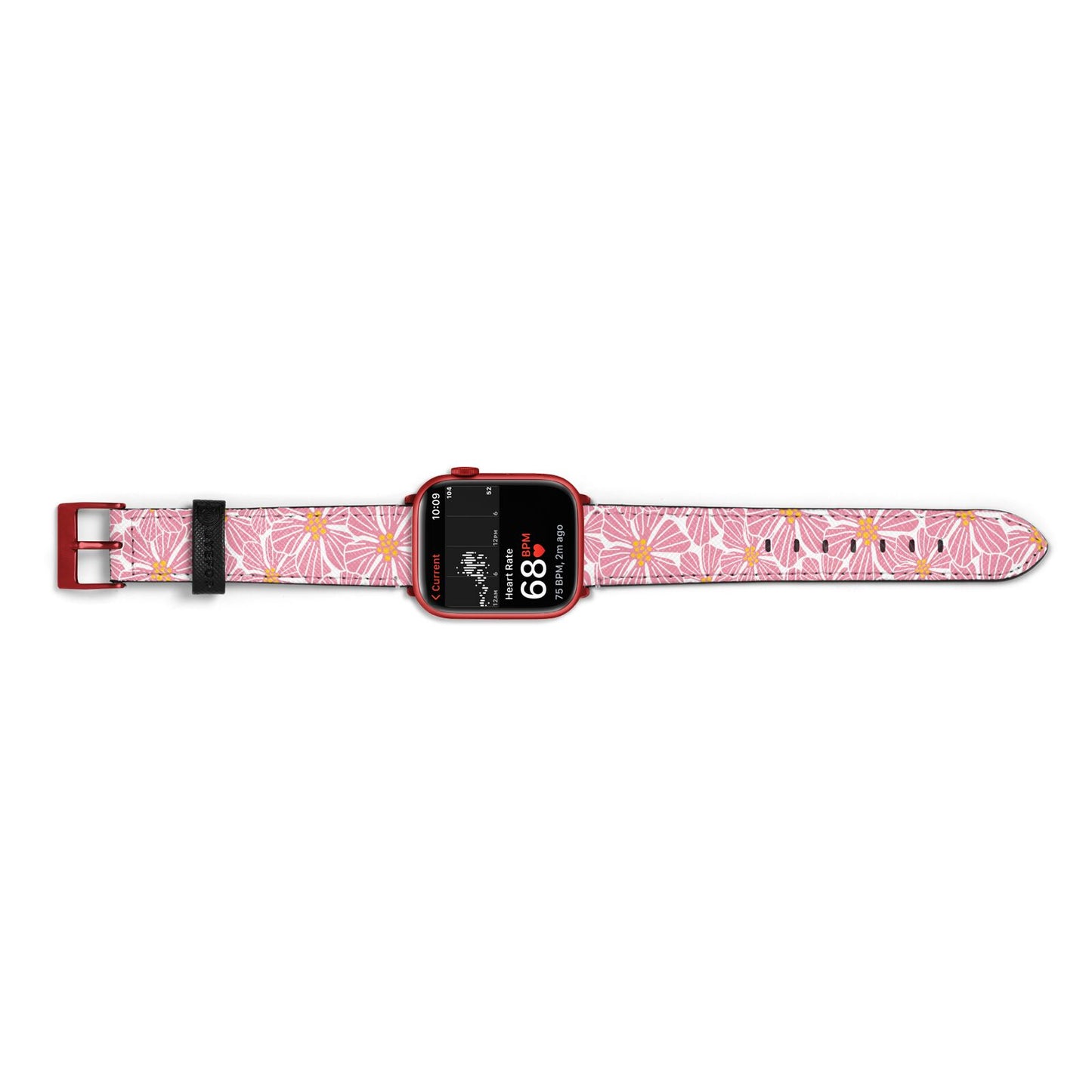 Pink Flowers Apple Watch Strap Size 38mm Landscape Image Red Hardware