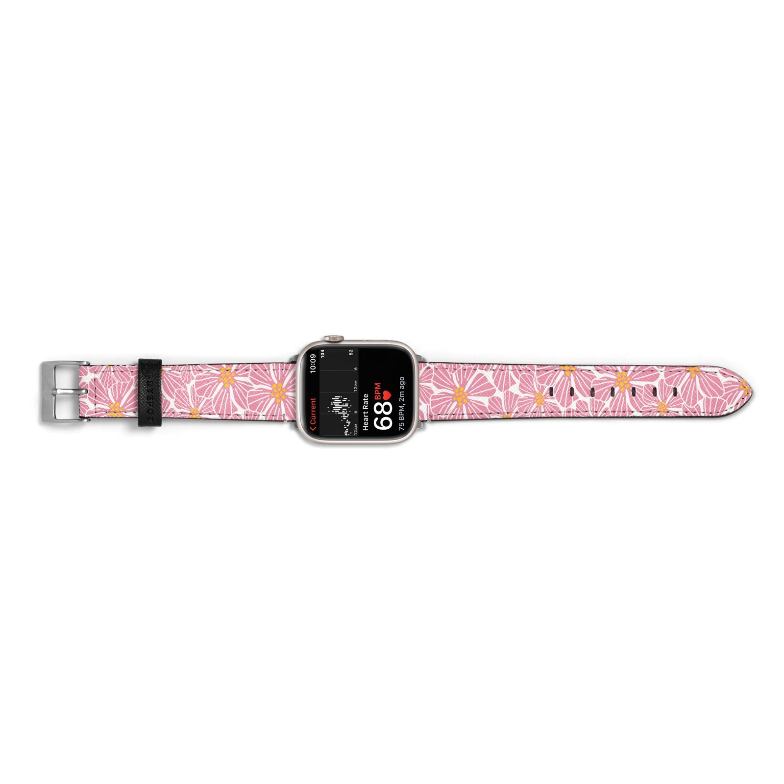 Pink Flowers Apple Watch Strap Size 38mm Landscape Image Silver Hardware