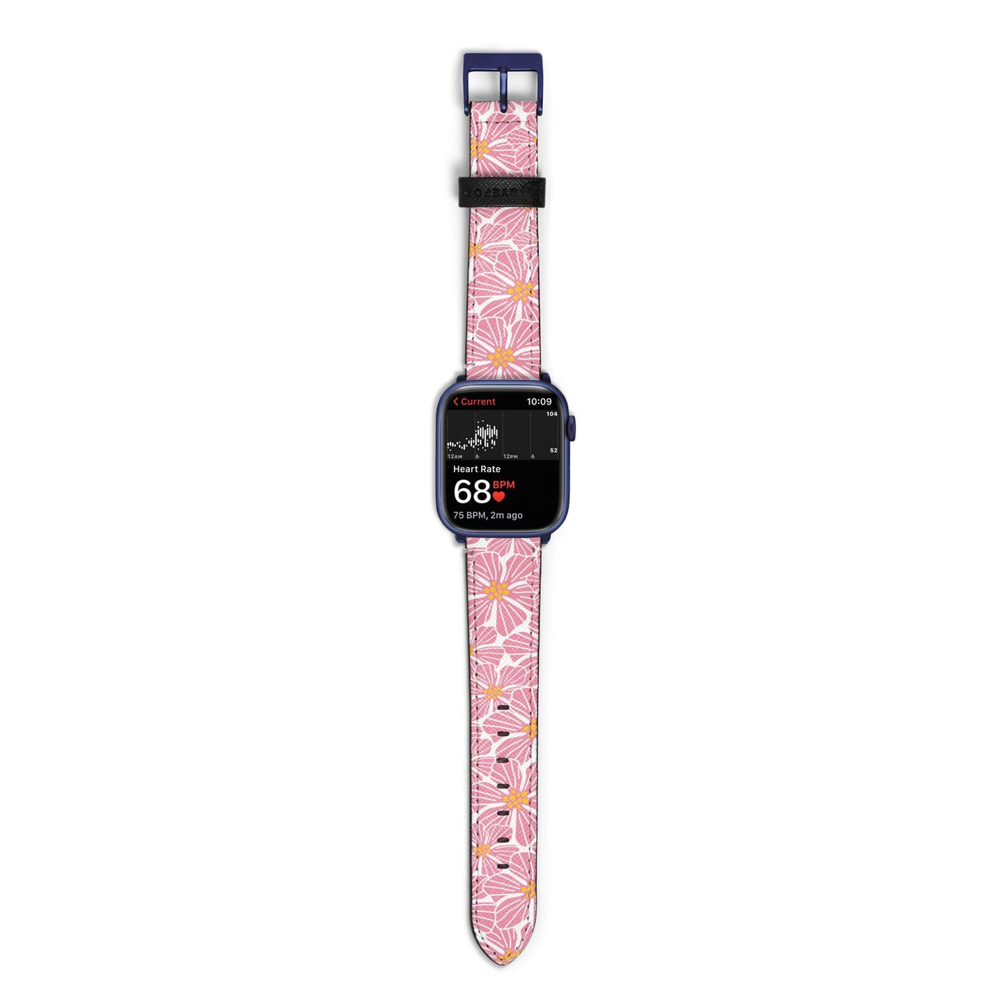 Pink Flowers Apple Watch Strap Size 38mm with Blue Hardware