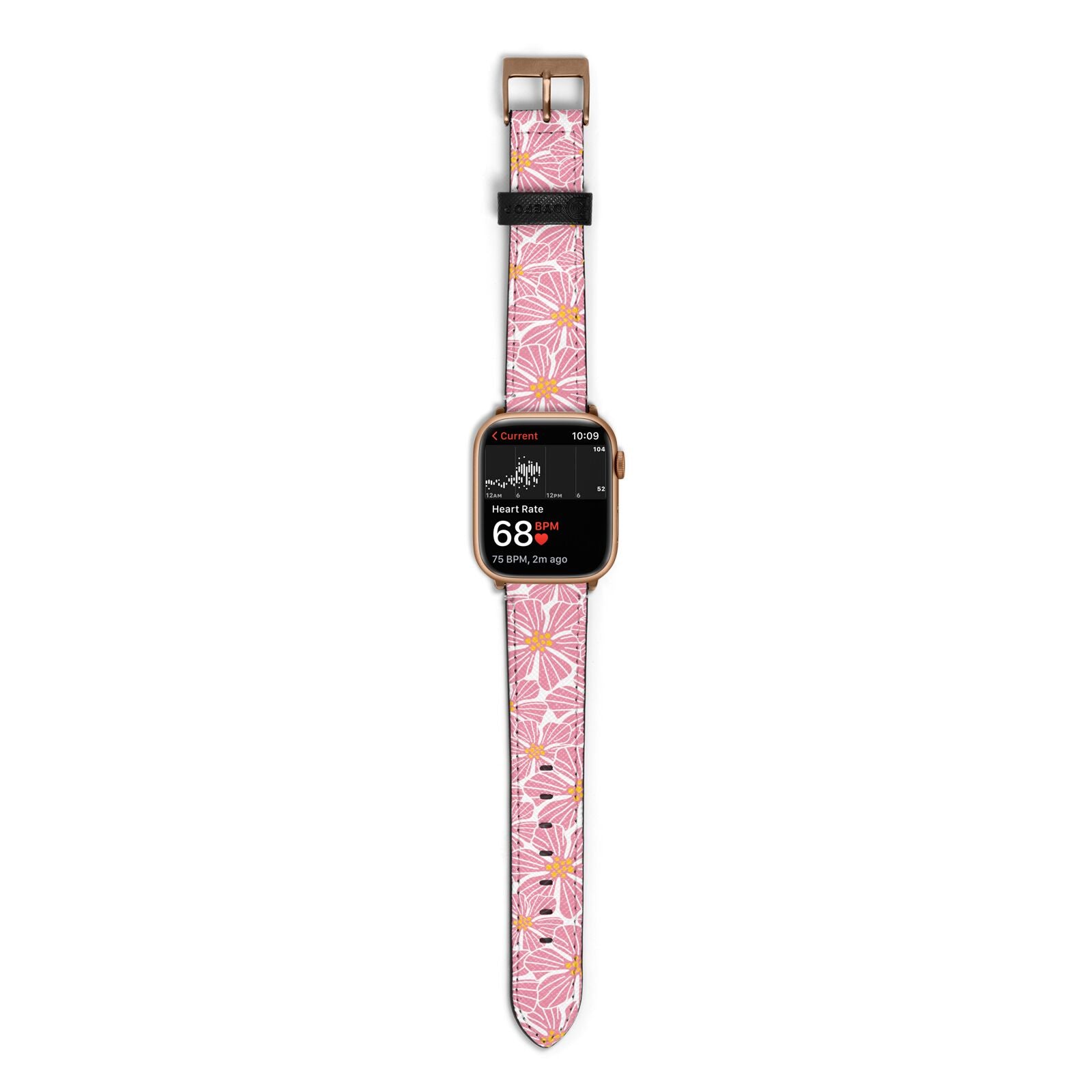 Pink Flowers Apple Watch Strap Size 38mm with Gold Hardware