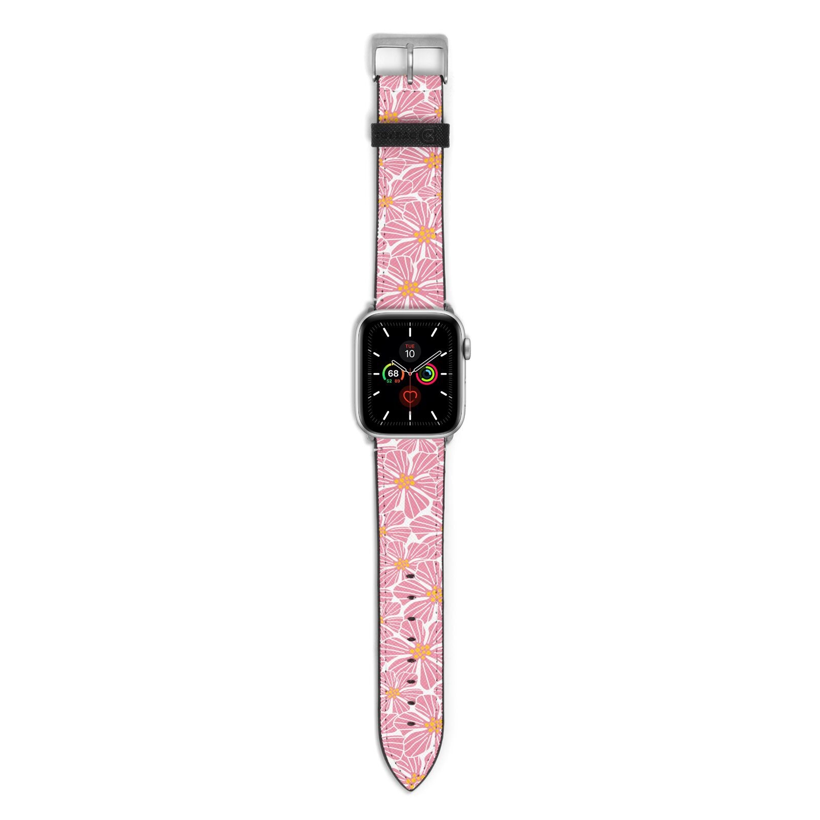 Pink Flowers Apple Watch Strap with Silver Hardware