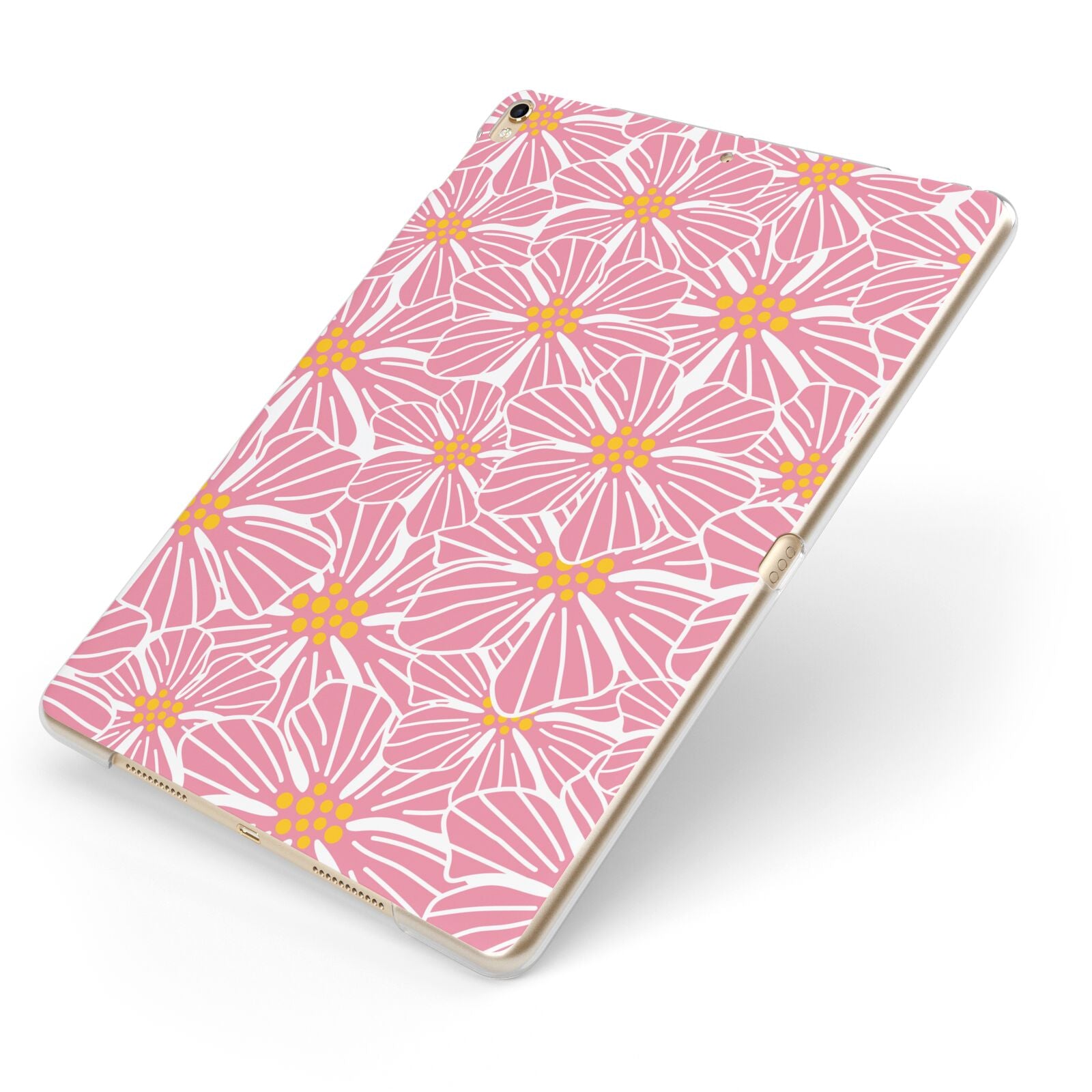 Pink Flowers Apple iPad Case on Gold iPad Side View