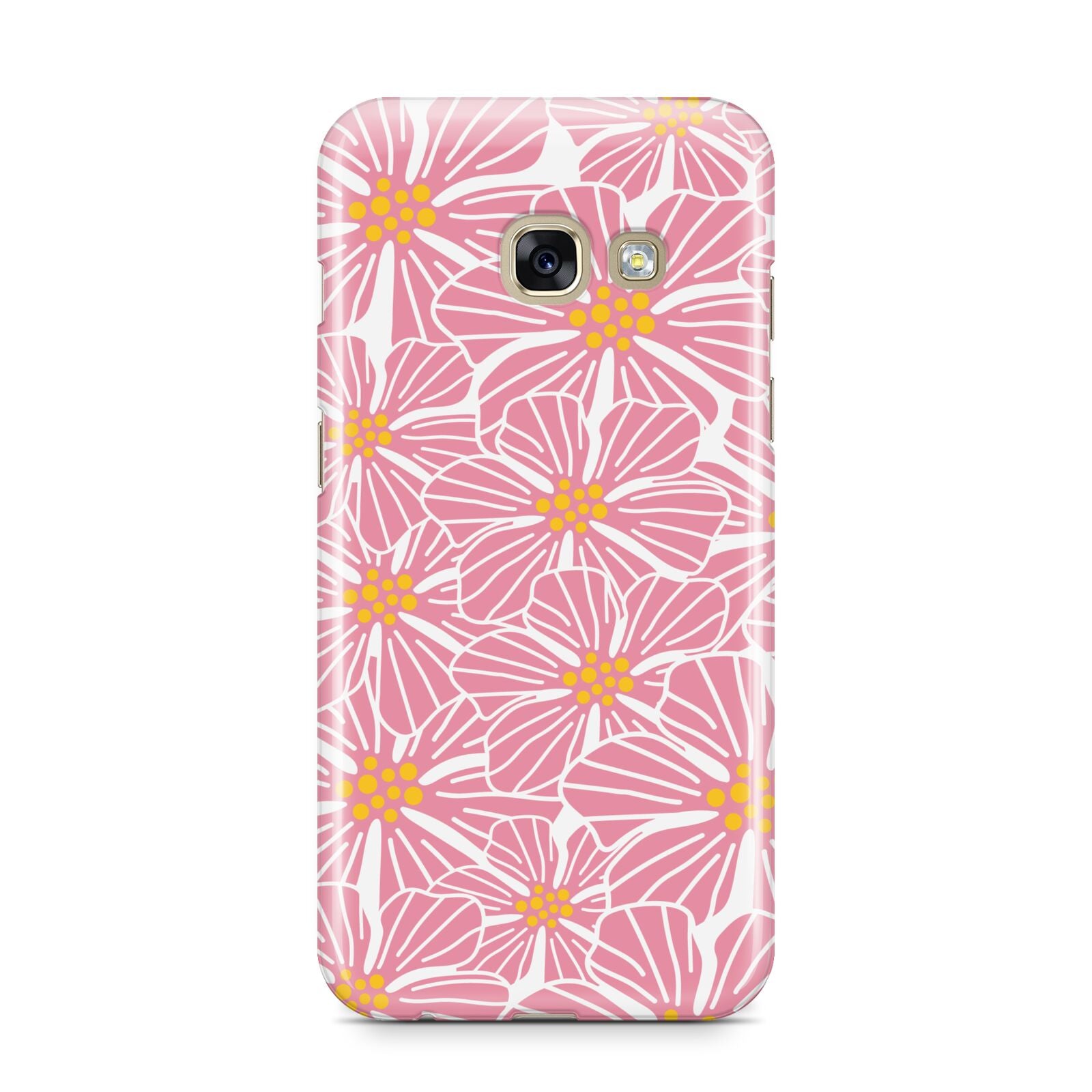 Pink Flowers Samsung Galaxy A3 2017 Case on gold phone