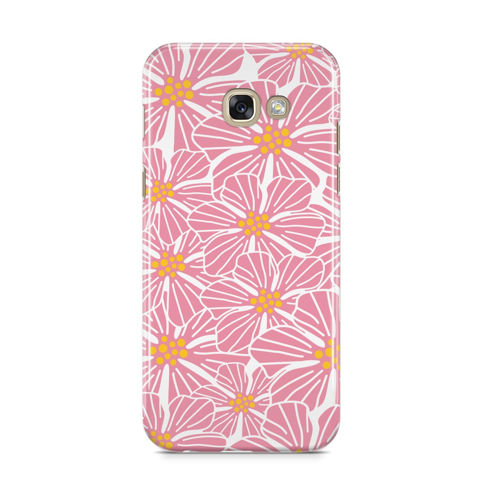 Pink Flowers Samsung Galaxy A5 2017 Case on gold phone