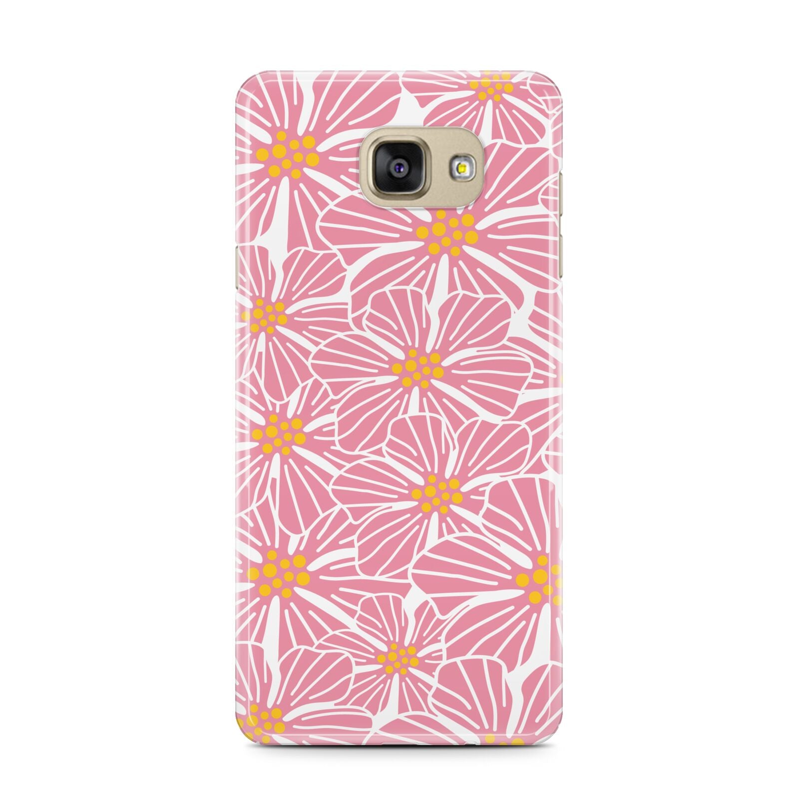 Pink Flowers Samsung Galaxy A7 2016 Case on gold phone