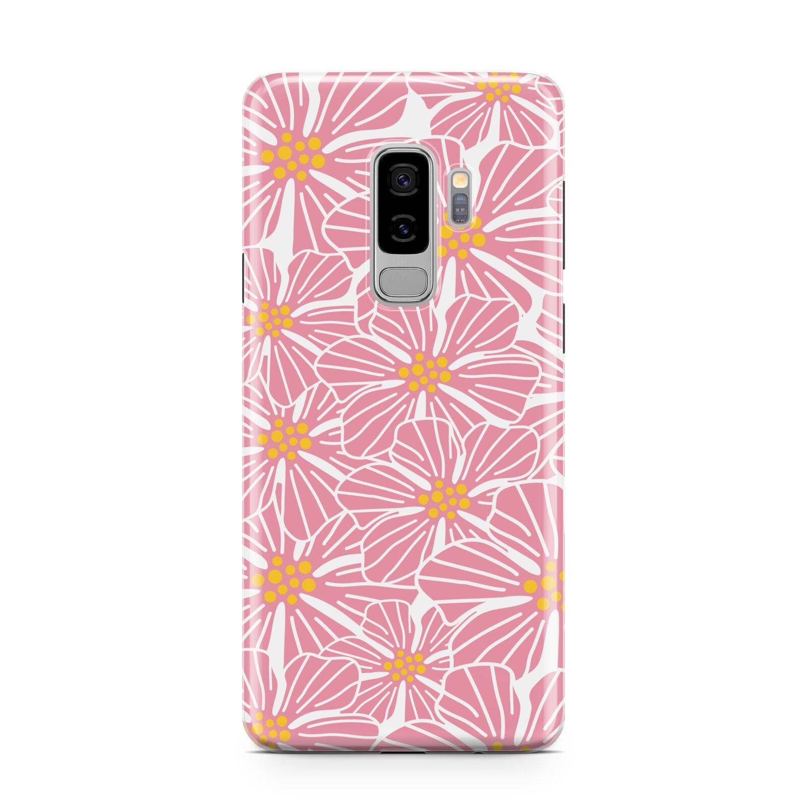 Pink Flowers Samsung Galaxy S9 Plus Case on Silver phone