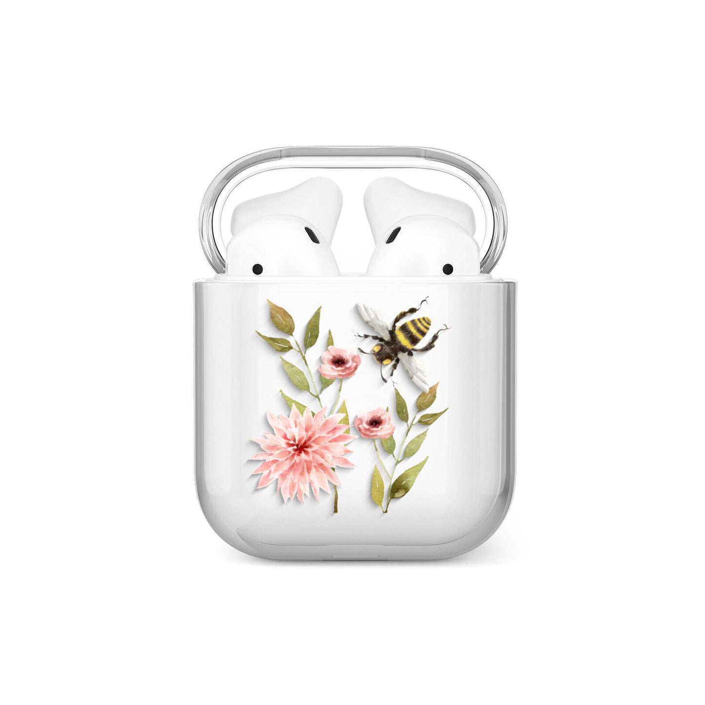 Pink Flowers and Bees AirPods Case