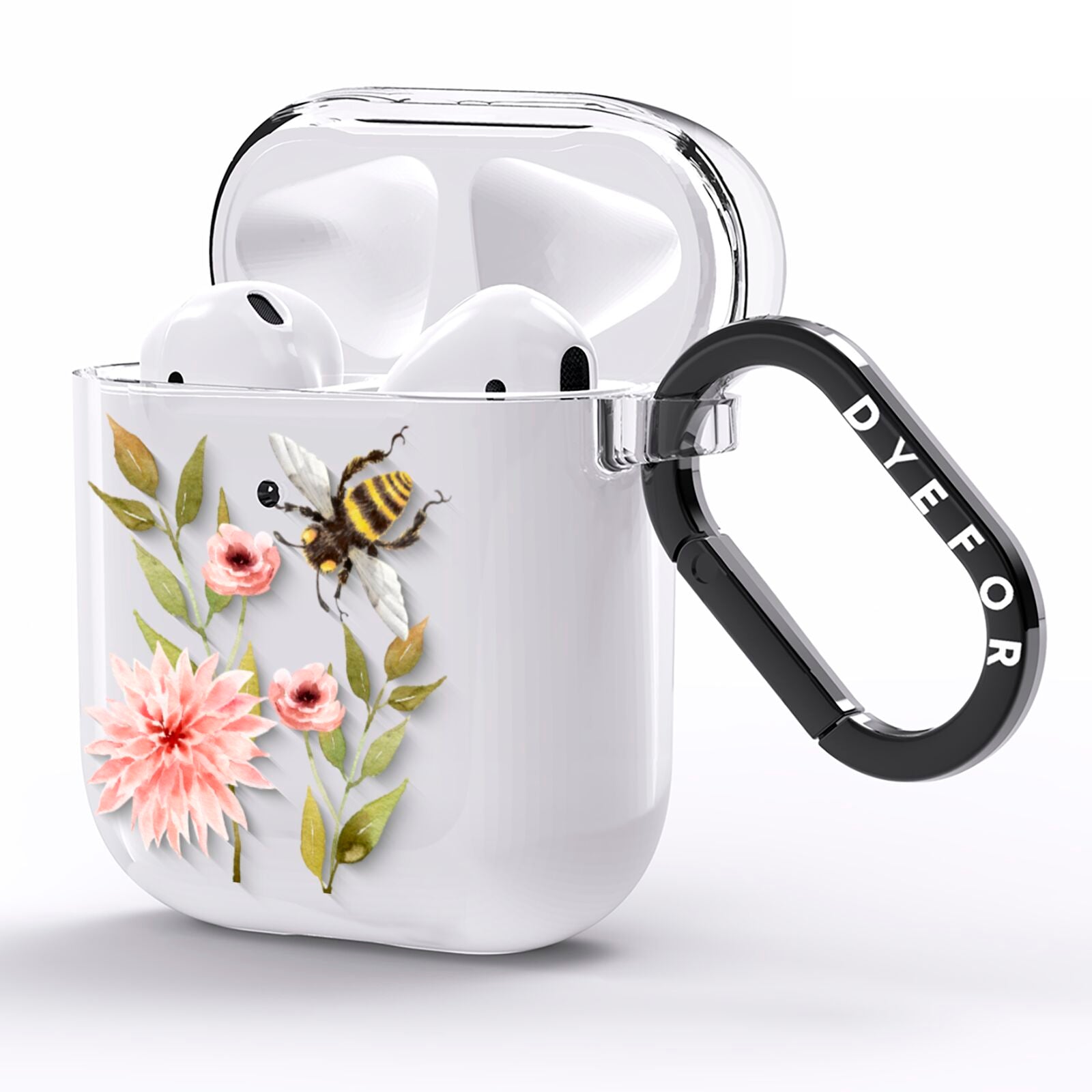 Pink Flowers and Bees AirPods Clear Case Side Image