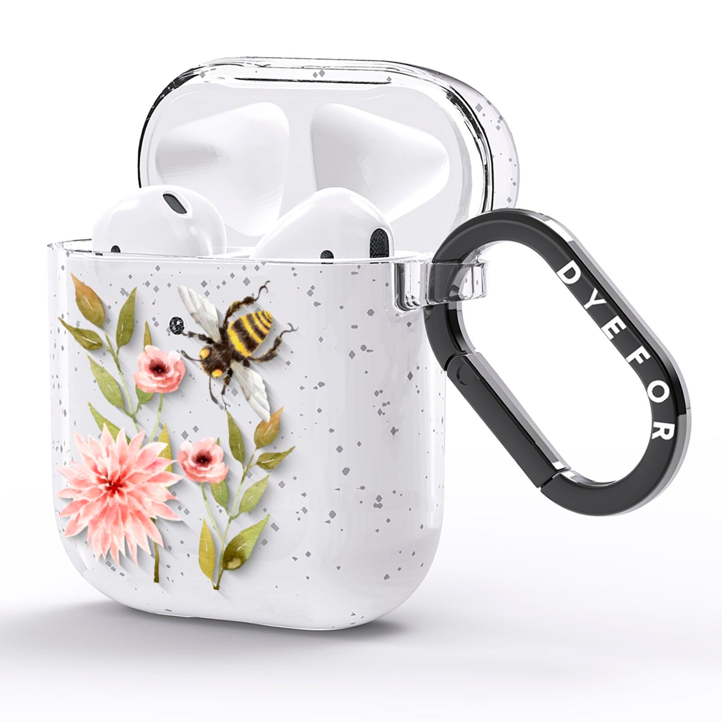 Pink Flowers and Bees AirPods Glitter Case Side Image