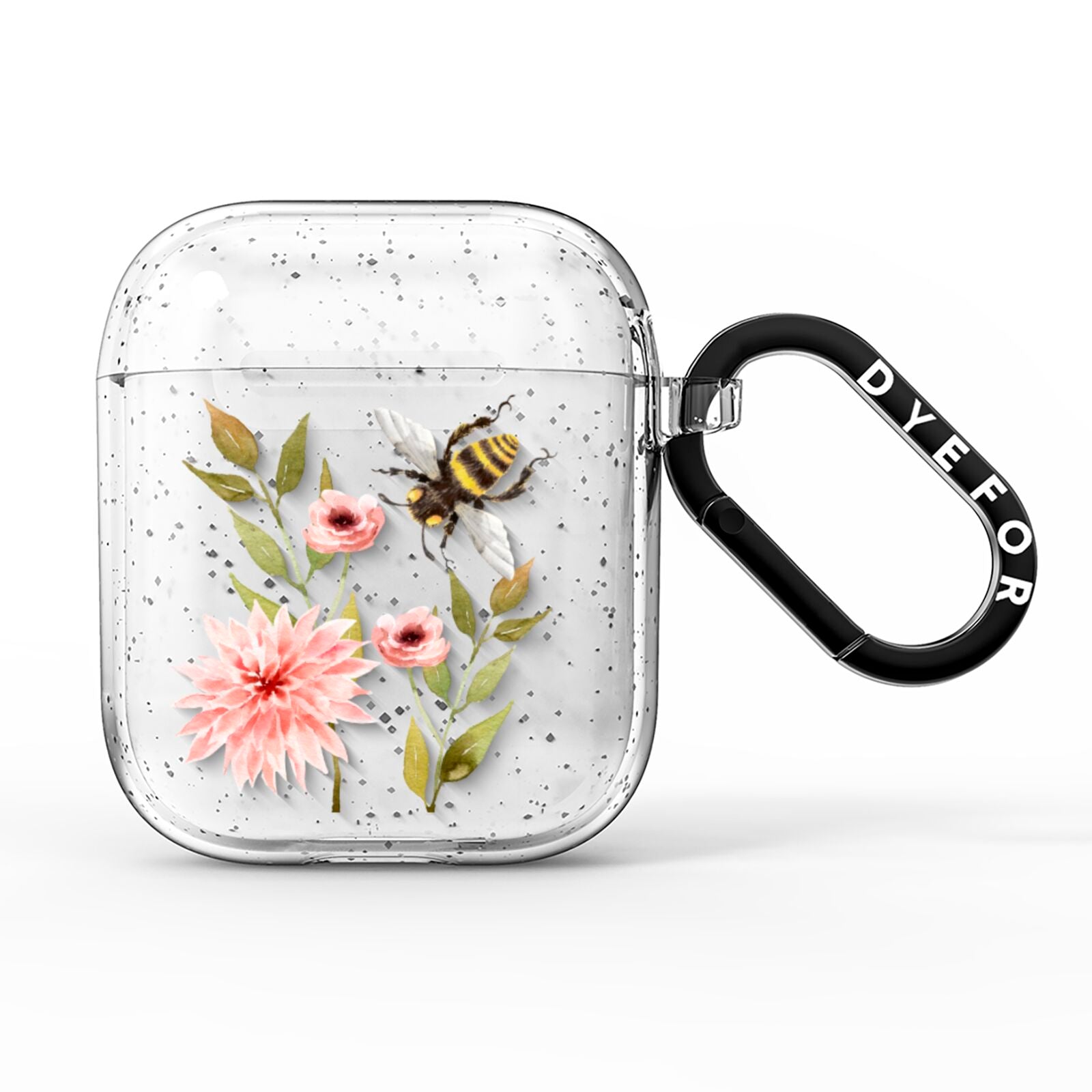 Pink Flowers and Bees AirPods Glitter Case