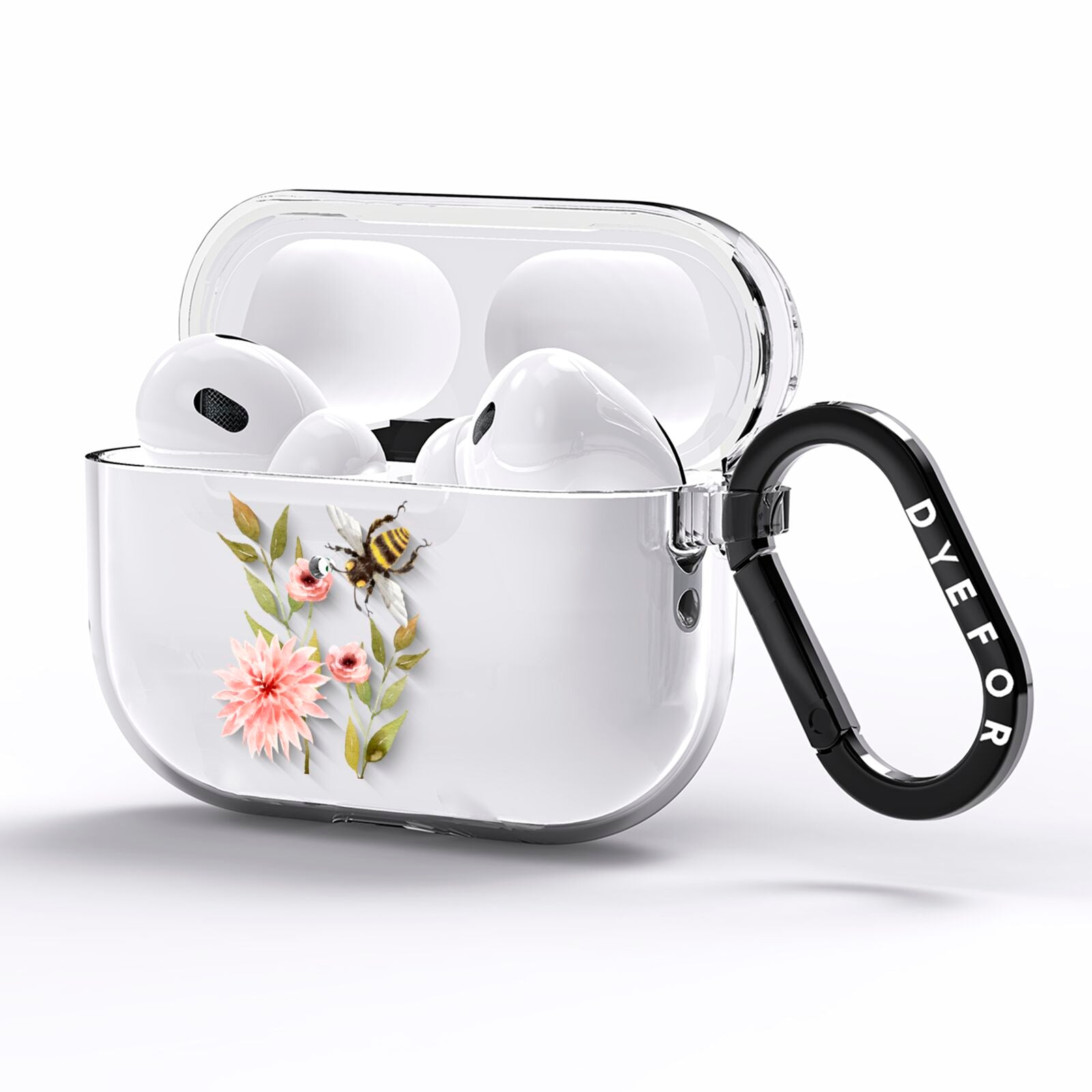 Pink Flowers and Bees AirPods Pro Clear Case Side Image