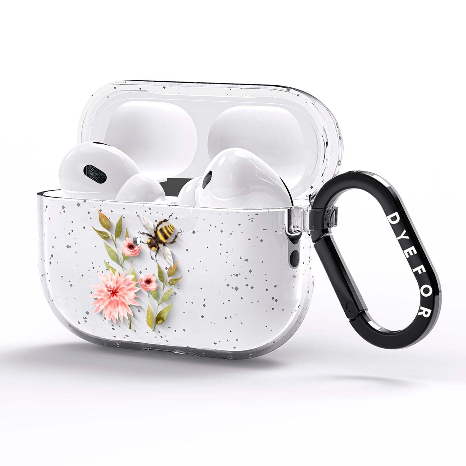 Pink Flowers and Bees AirPods Pro Glitter Case Side Image