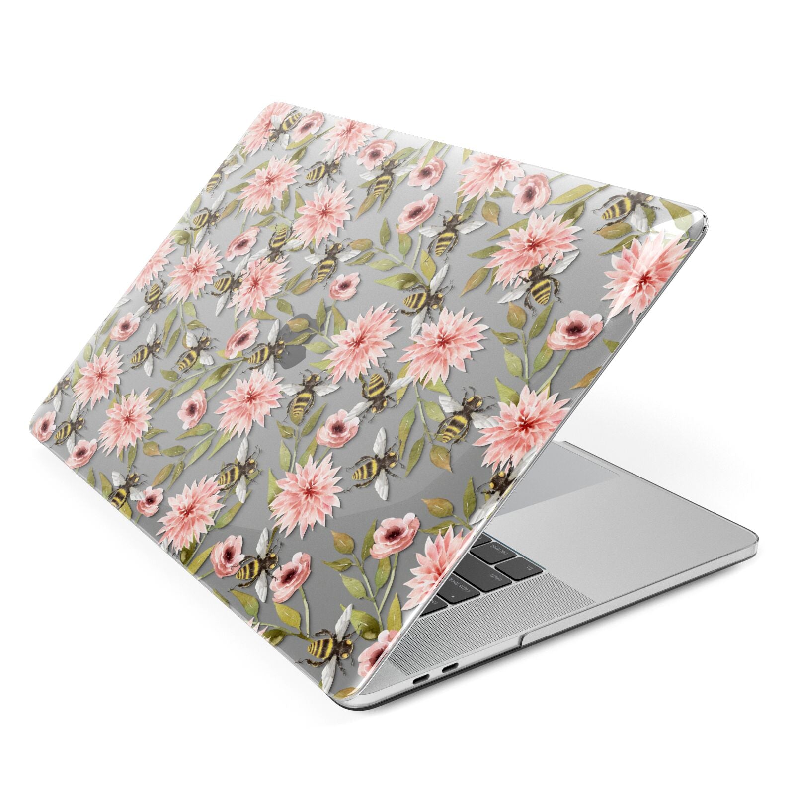 Pink Flowers and Bees Apple MacBook Case Side View