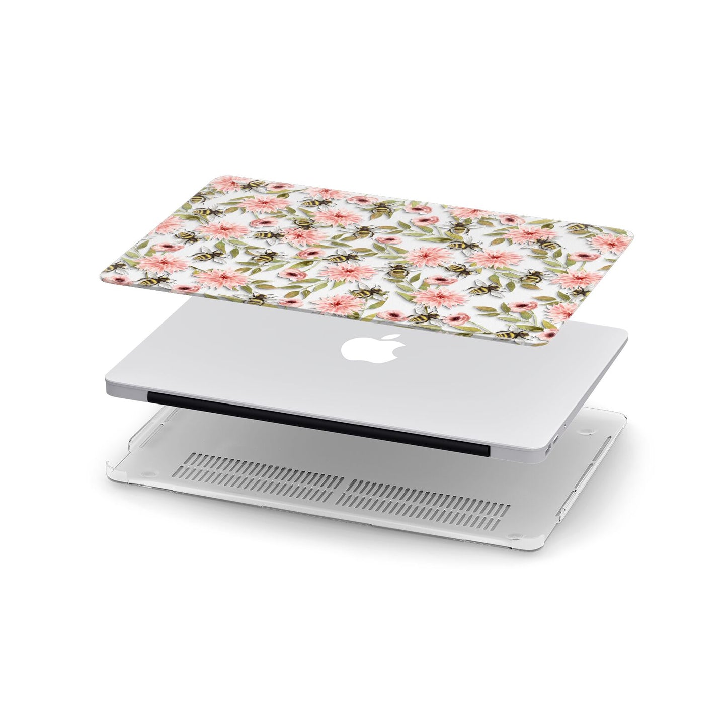 Pink Flowers and Bees Apple MacBook Case in Detail