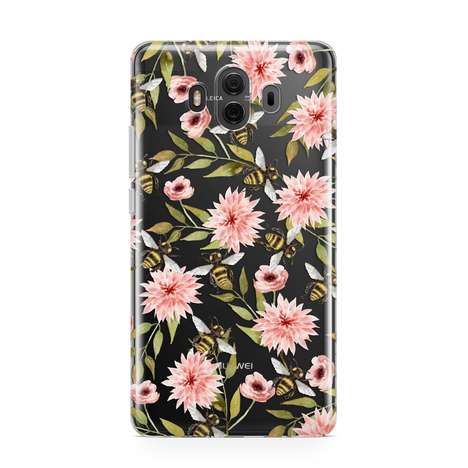 Pink Flowers and Bees Huawei Mate 10 Protective Phone Case