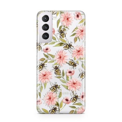 Pink Flowers and Bees Samsung S21 Case