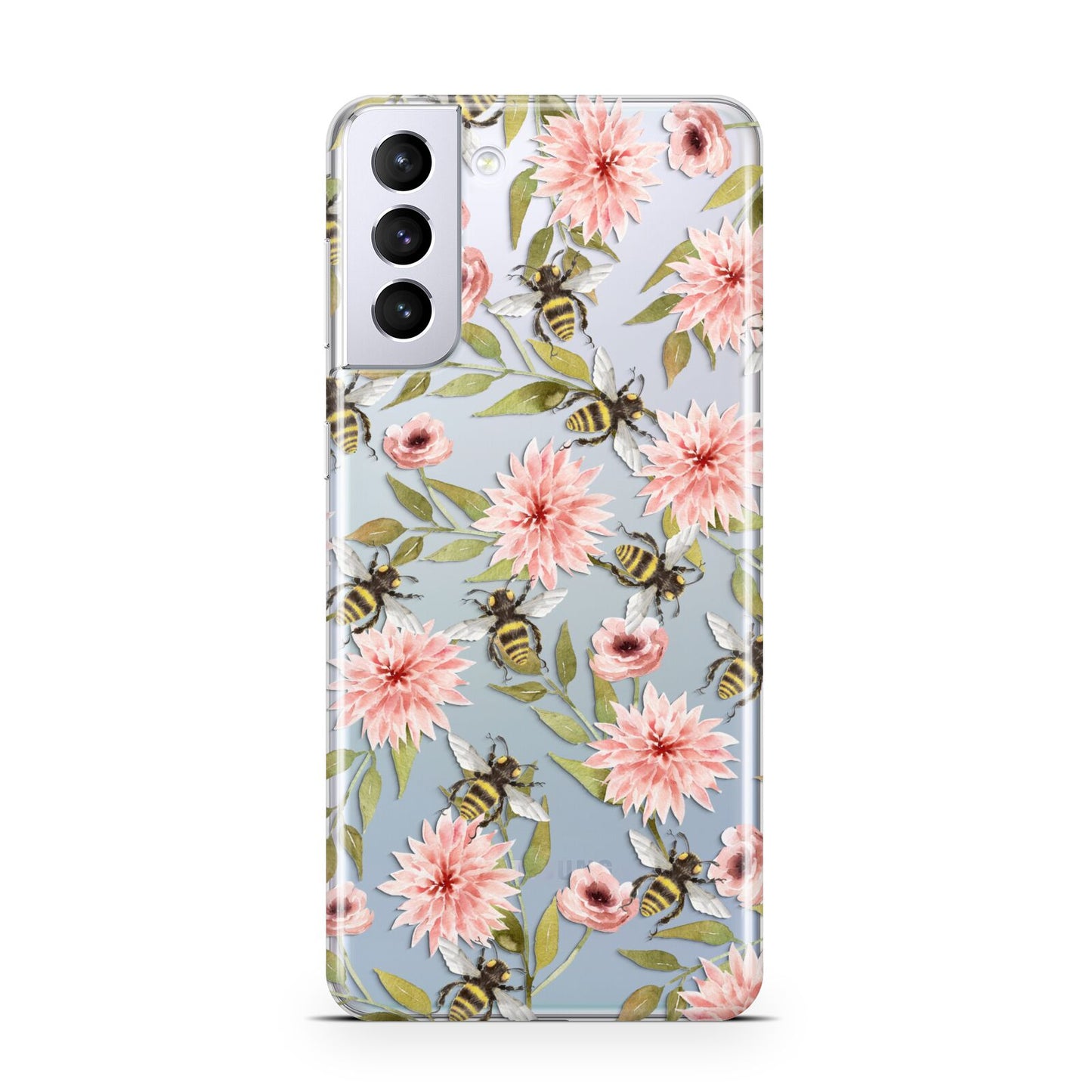 Pink Flowers and Bees Samsung S21 Plus Case