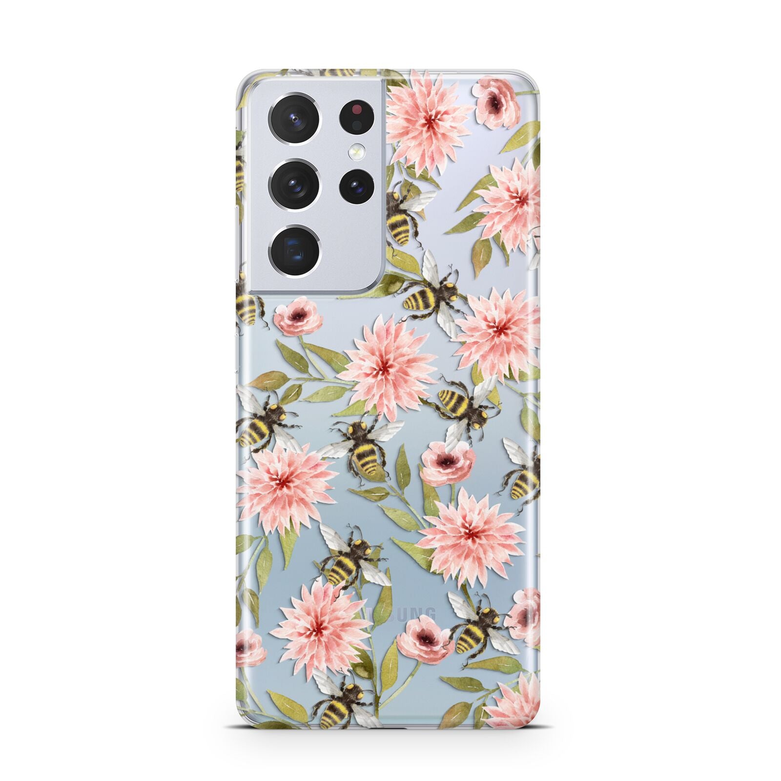 Pink Flowers and Bees Samsung S21 Ultra Case