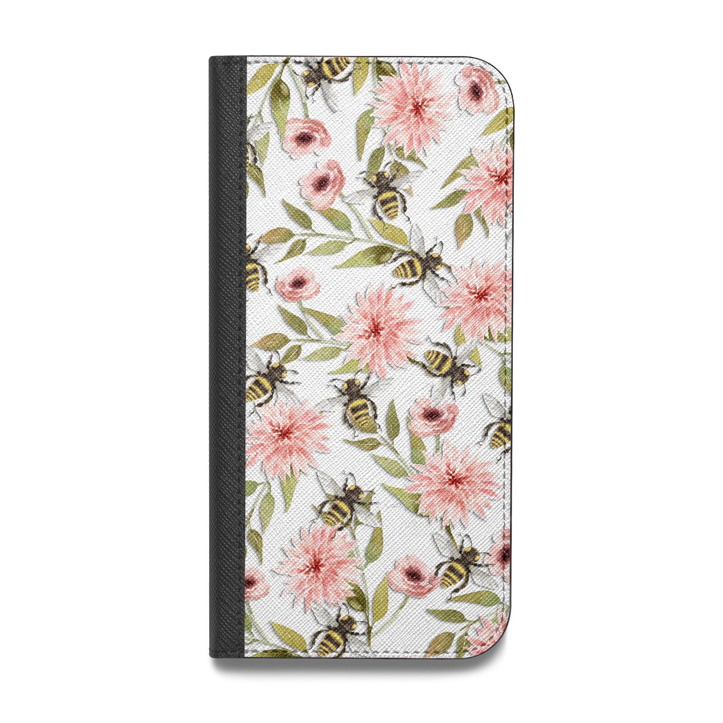 Pink Flowers and Bees Vegan Leather Flip Samsung Case