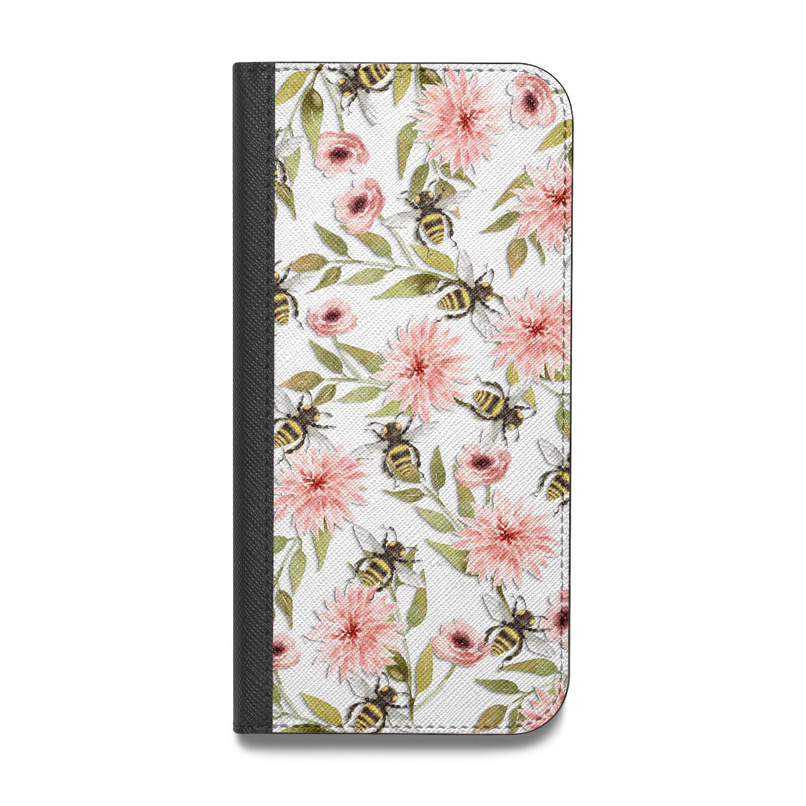 Pink Flowers and Bees Vegan Leather Flip Samsung Case