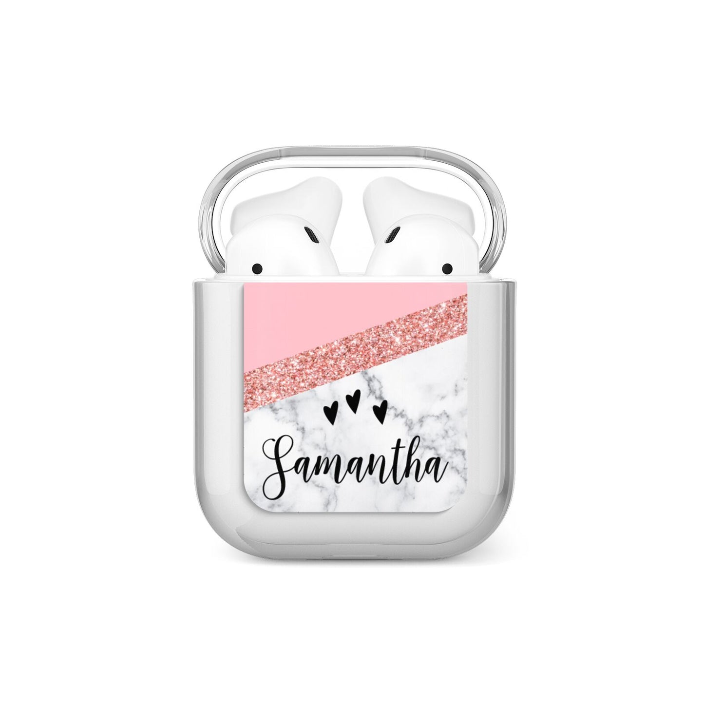 Pink Geometric Marble Personalised Name AirPods Case