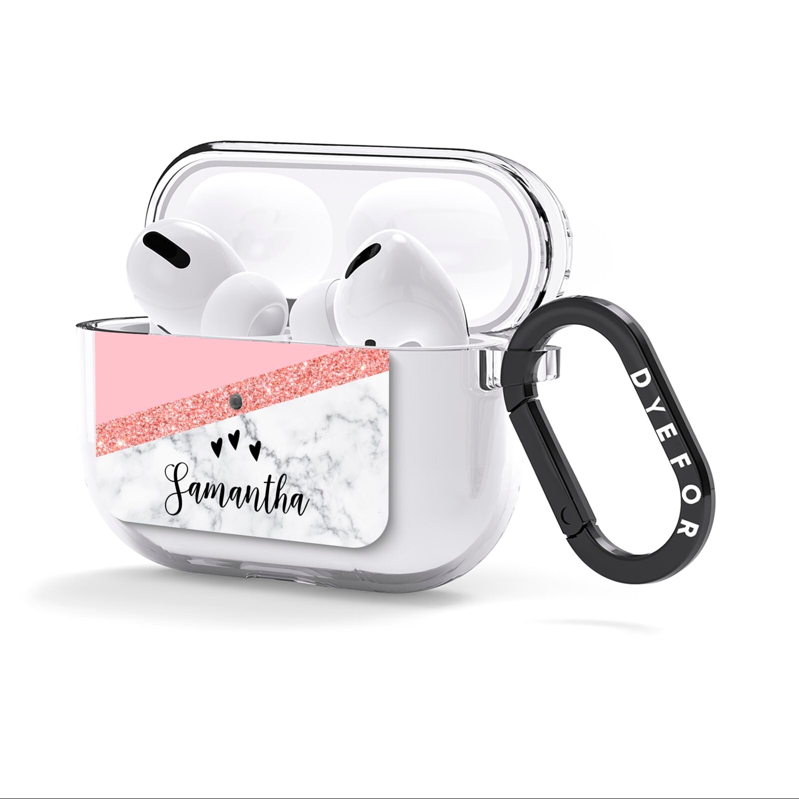 Pink Geometric Marble Personalised Name AirPods Clear Case 3rd Gen Side Image