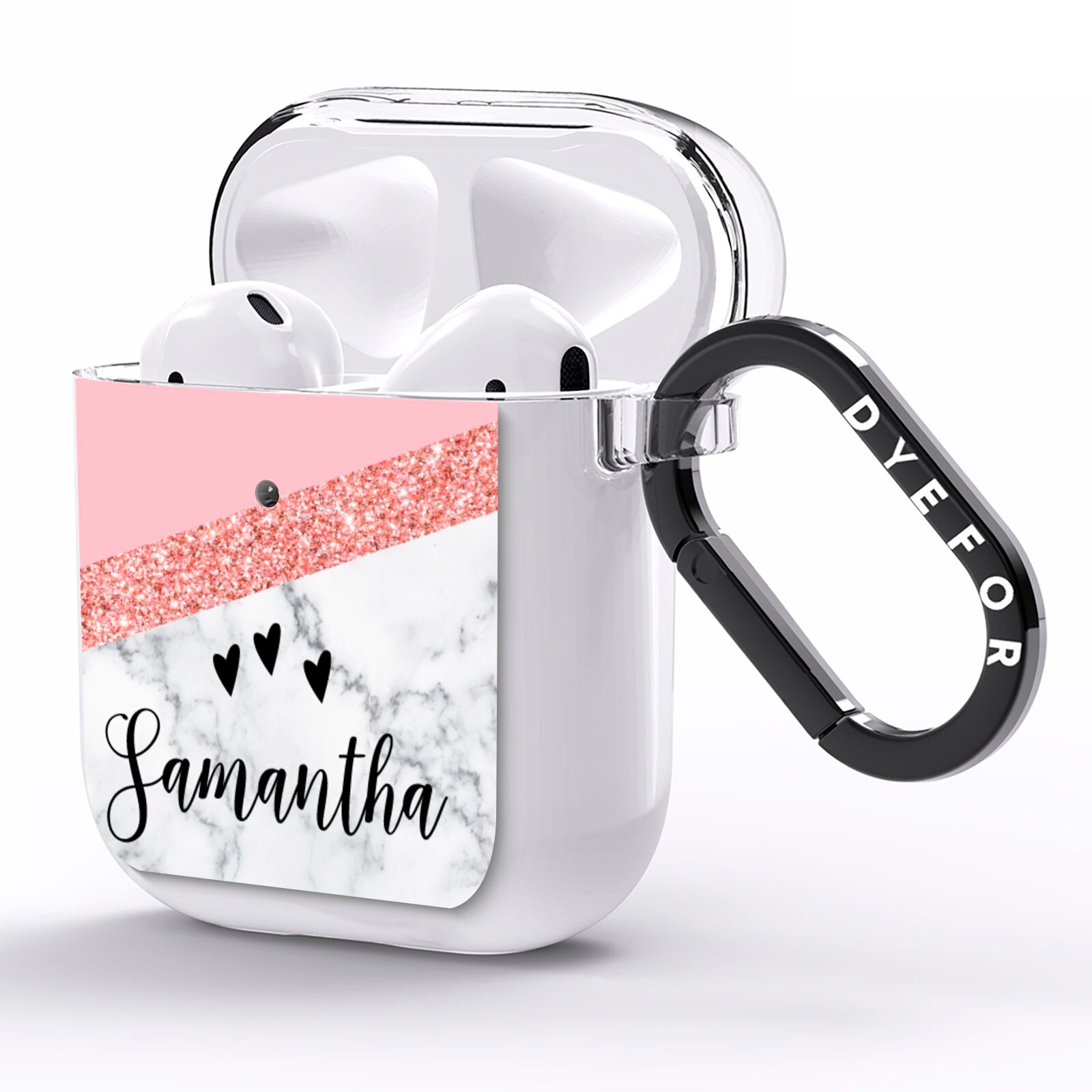 Pink Geometric Marble Personalised Name AirPods Clear Case Side Image