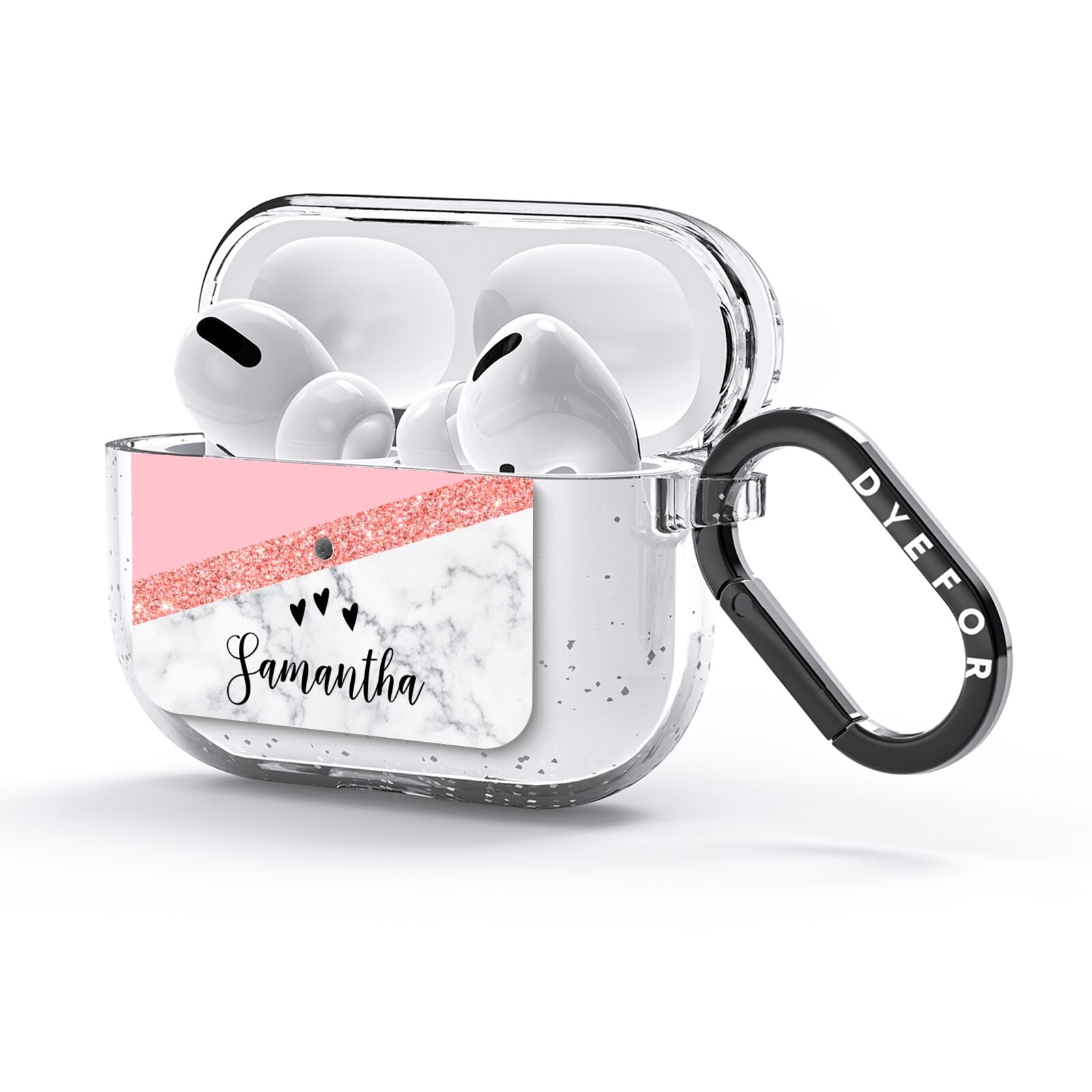 Pink Geometric Marble Personalised Name AirPods Glitter Case 3rd Gen Side Image