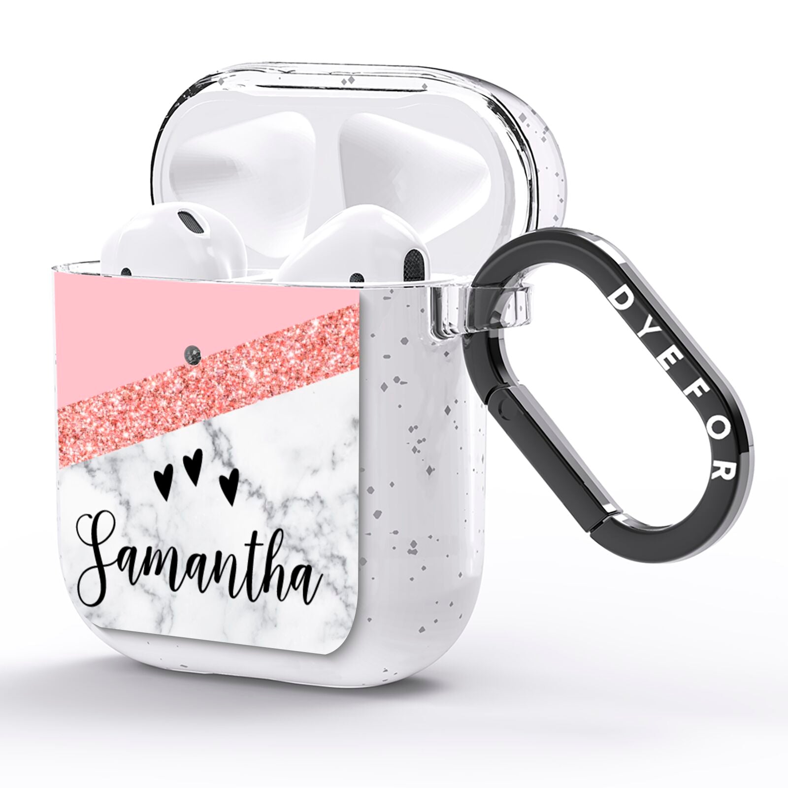 Pink Geometric Marble Personalised Name AirPods Glitter Case Side Image