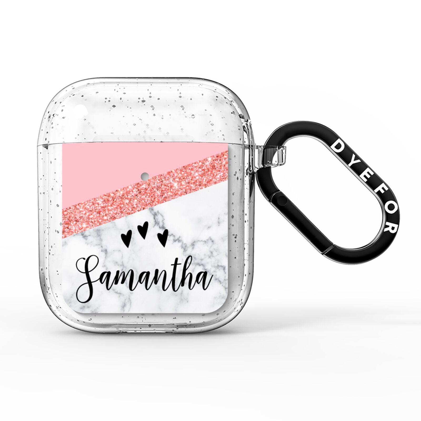 Pink Geometric Marble Personalised Name AirPods Glitter Case