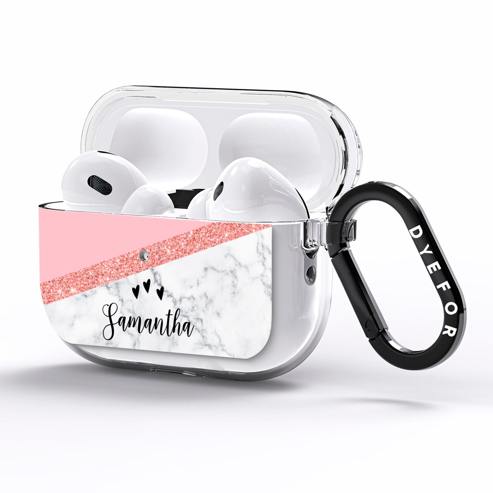 Pink Geometric Marble Personalised Name AirPods Pro Clear Case Side Image