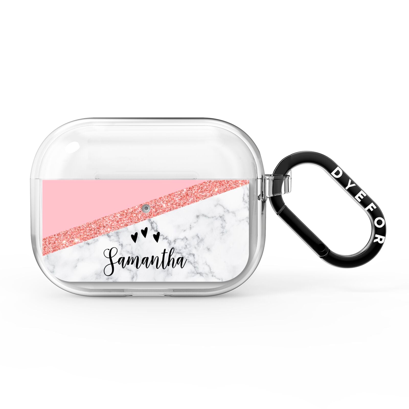 Pink Geometric Marble Personalised Name AirPods Pro Clear Case