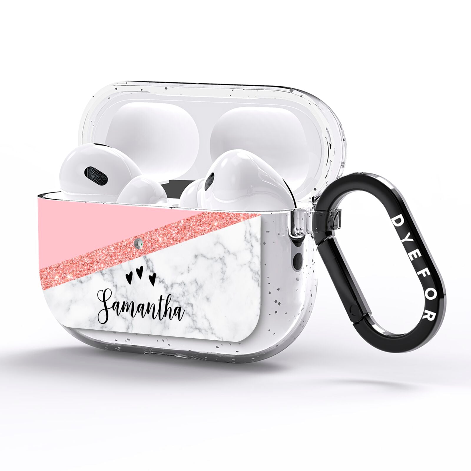 Pink Geometric Marble Personalised Name AirPods Pro Glitter Case Side Image