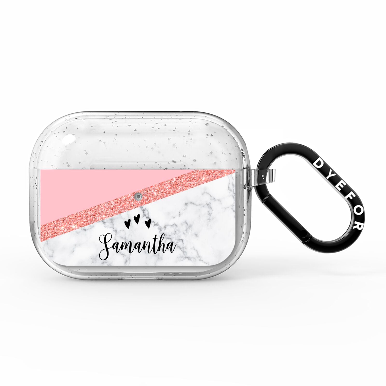 Pink Geometric Marble Personalised Name AirPods Pro Glitter Case