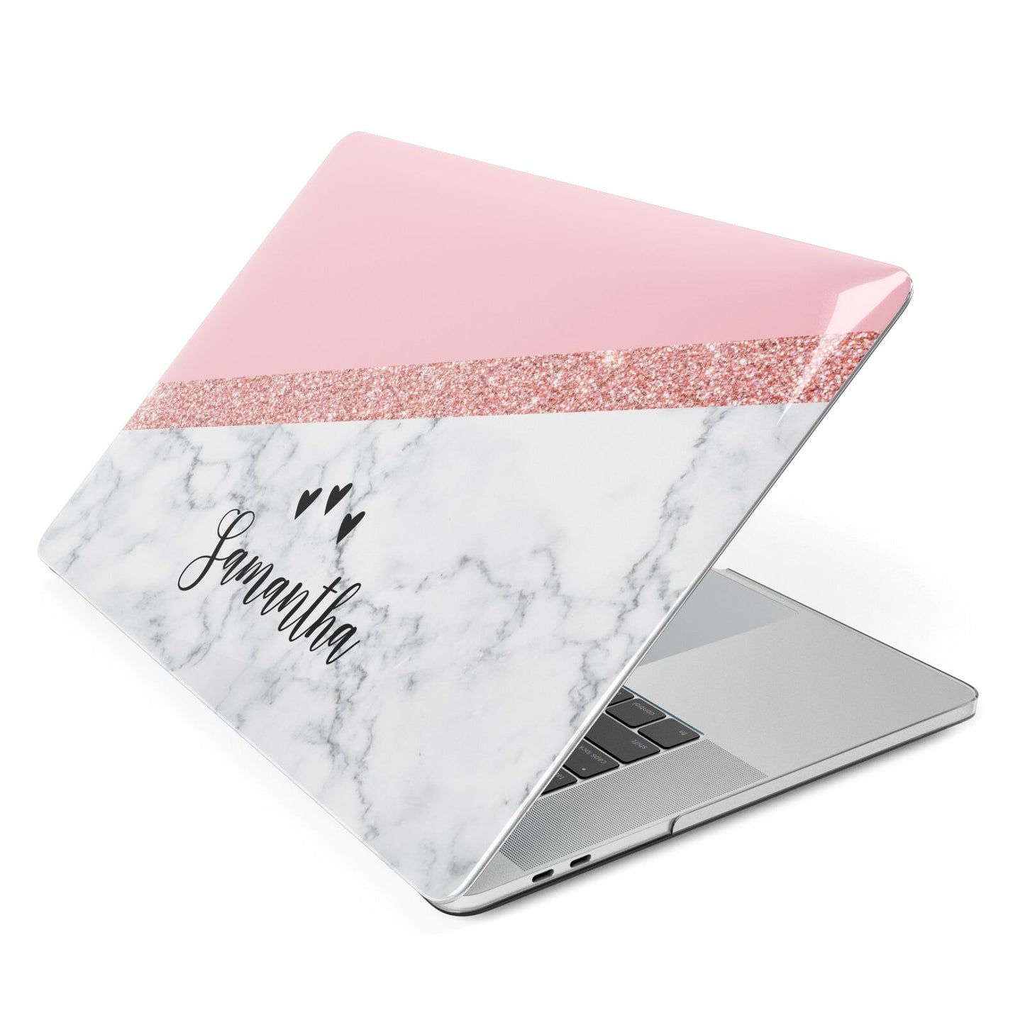 Pink Geometric Marble Personalised Name Apple MacBook Case Side View