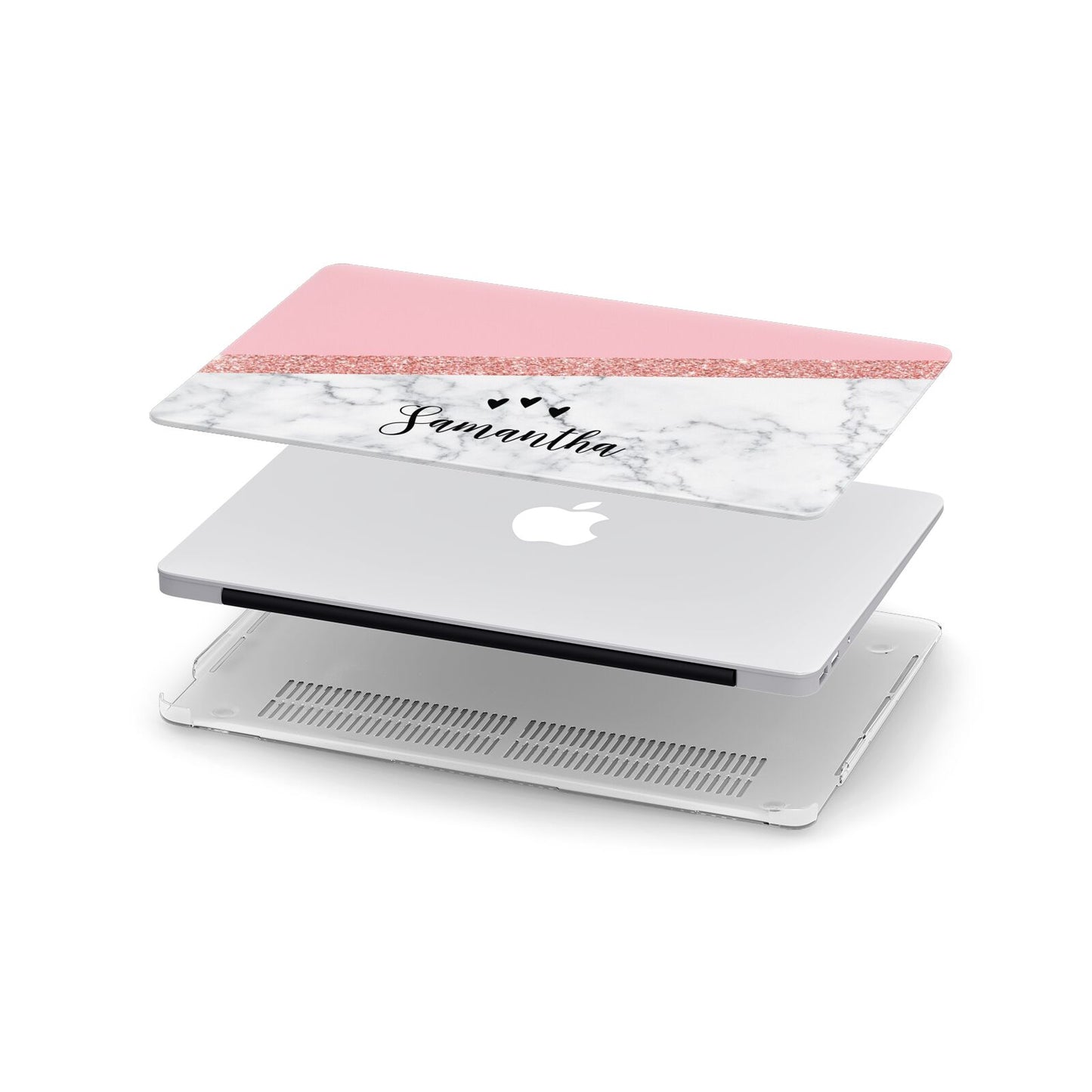 Pink Geometric Marble Personalised Name Apple MacBook Case in Detail