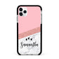 Pink Geometric Marble Personalised Name Apple iPhone 11 Pro Max in Silver with Black Impact Case