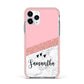 Pink Geometric Marble Personalised Name Apple iPhone 11 Pro in Silver with Pink Impact Case