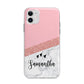 Pink Geometric Marble Personalised Name Apple iPhone 11 in White with Bumper Case
