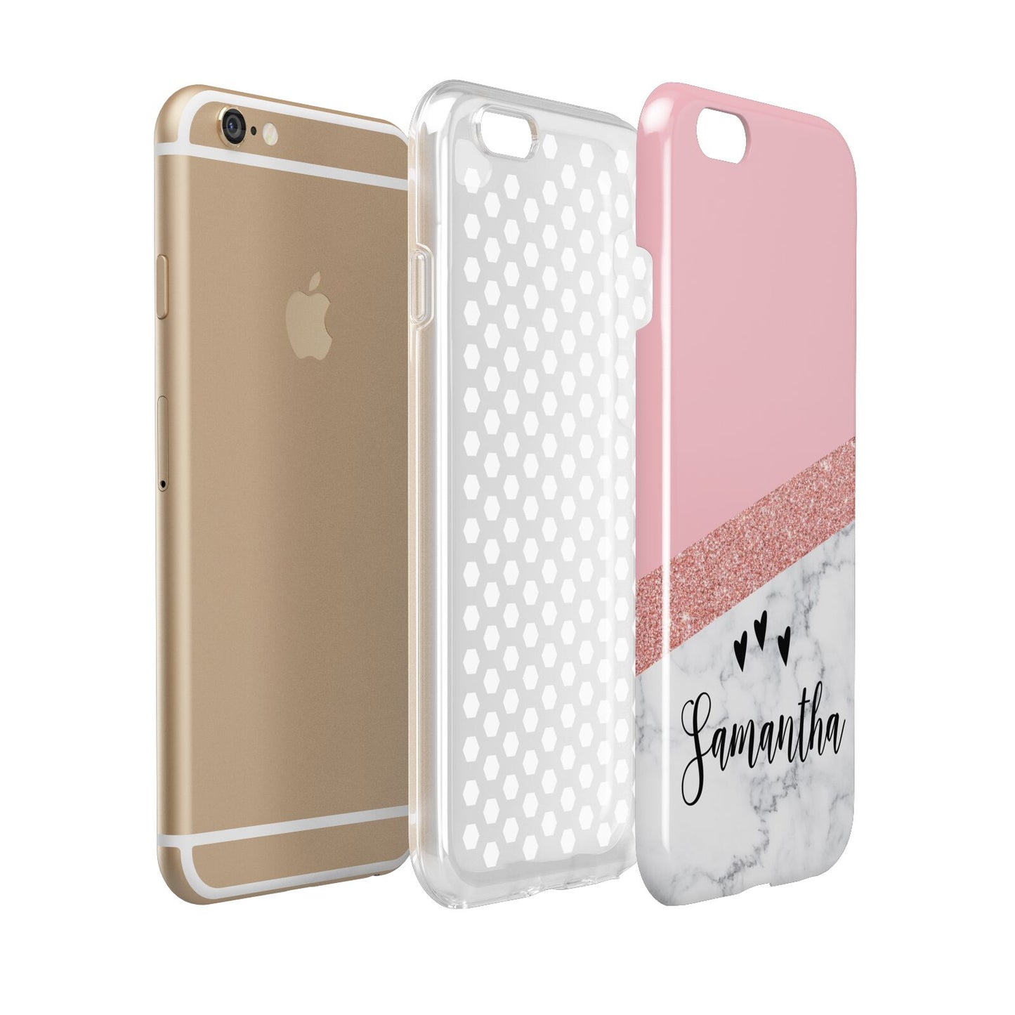 Pink Geometric Marble Personalised Name Apple iPhone 6 3D Tough Case Expanded view