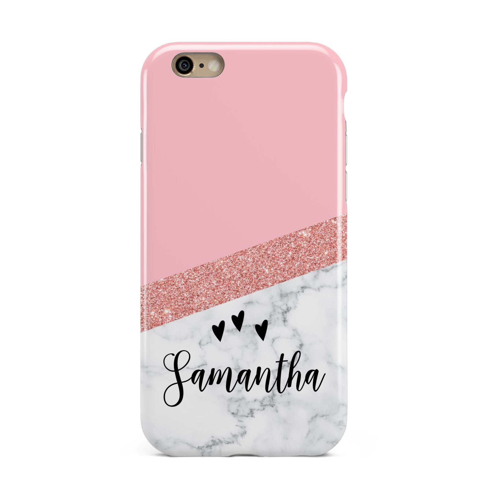 Pink Geometric Marble Personalised Name Apple iPhone 6 3D Tough Case