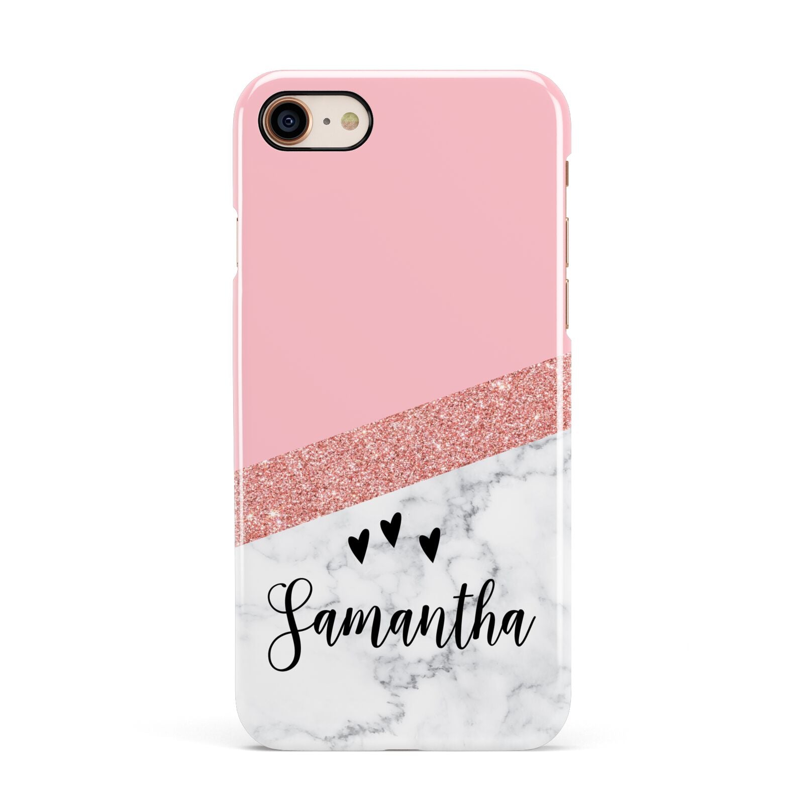 Pink Geometric Marble Personalised Name Apple iPhone 7 8 3D Snap Case