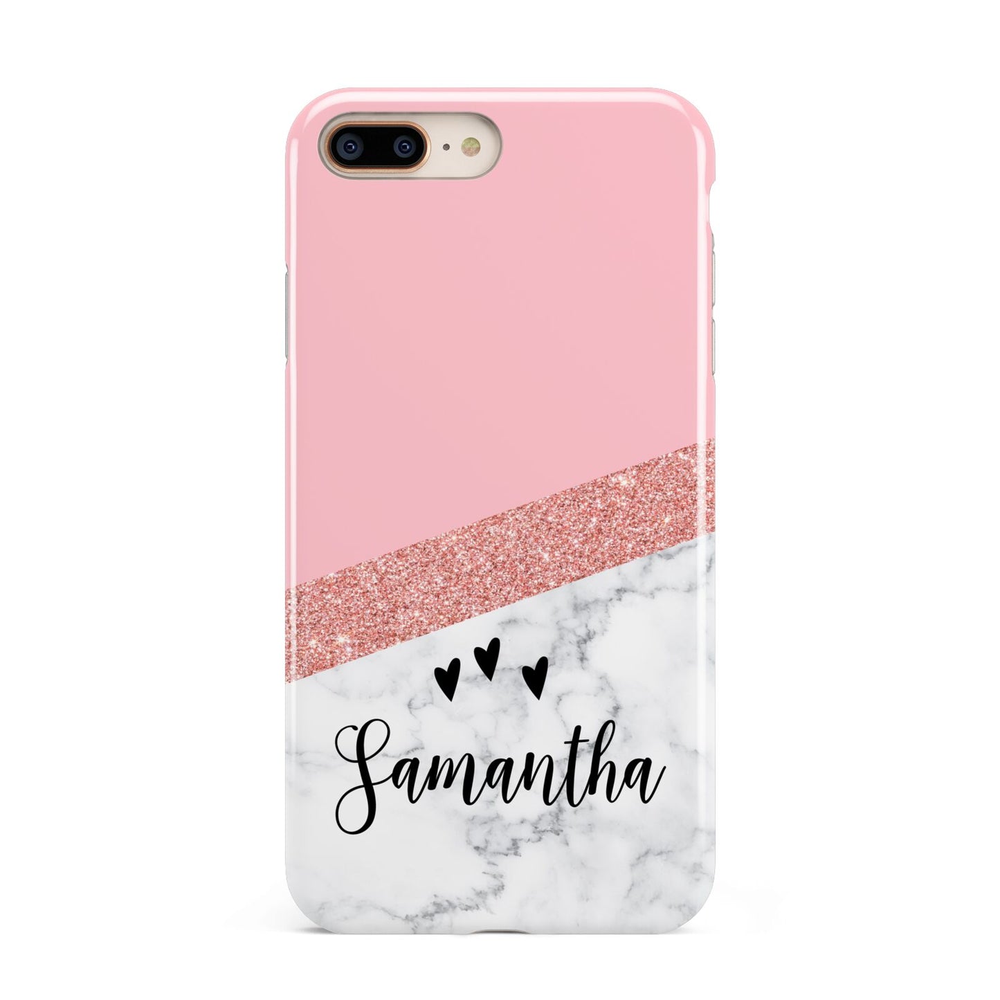 Pink Geometric Marble Personalised Name Apple iPhone 7 8 Plus 3D Tough Case